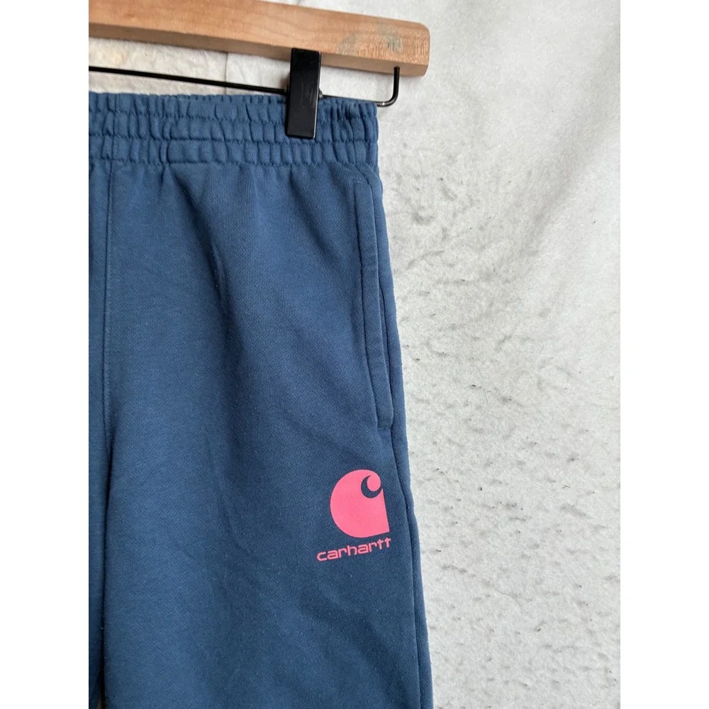 Carhartt Kids Blue Fleece Joggers Pink Logo Sweatpants BN9450-G Size 8